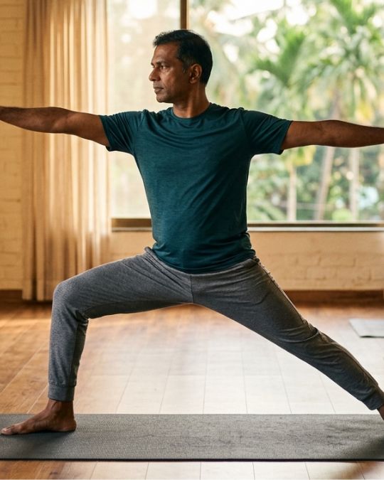 Indian man doing yoga in for yoga centre near jadavpur VYASA Kolkata