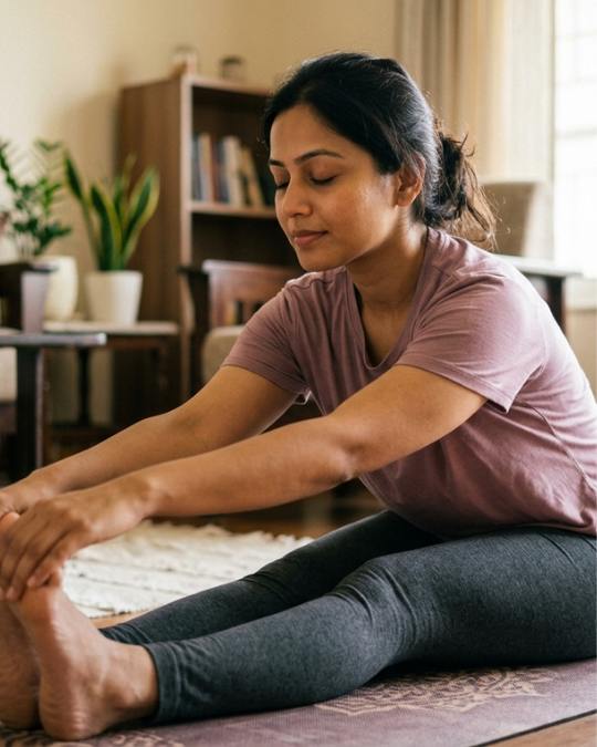 indian adult woman is doing yoga for best yoga center near you in Tollygunge in VYASA Kolkata