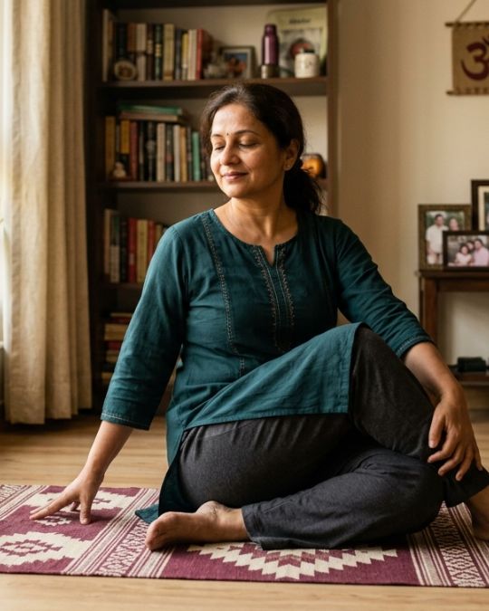 woman is doing tree yoga for vyasa kolkata