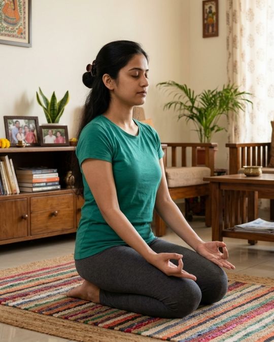 Indian woman doing yoga in best yoga center near you in Tollygunge at VYASA Kolkata