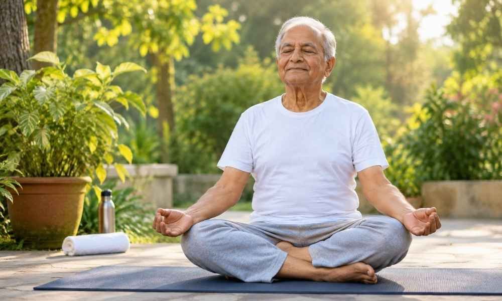 An old man is performing Yoga for Seniors