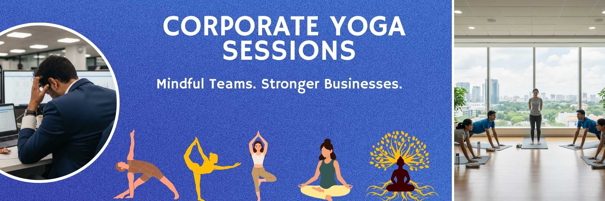 Corporate professionals participating in guided workplace yoga sessions at a professional yoga centre in Kolkata by Vyasa Kolkata