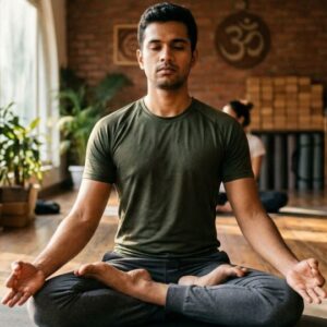 man is doing padmasana yoga for vyasa kolkata for best yoga classes in Tollygunge south Kolkata