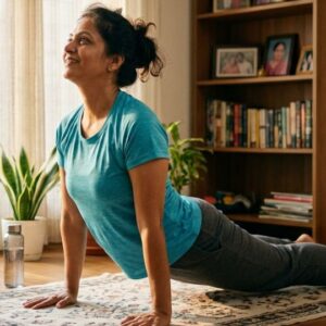Indian woman doing dhanukasana yoga in best yoga center near you in Tollygunge at VYASA Kolkata