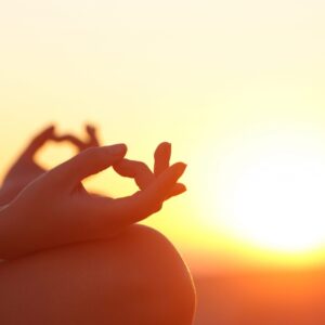 the image shows sun and two hands showing mudras in yoga for summer heat
